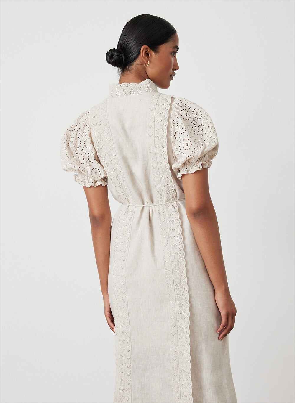 EMILIA LINEN COTTON BROIDERIE MIDI SHIRT DRESS