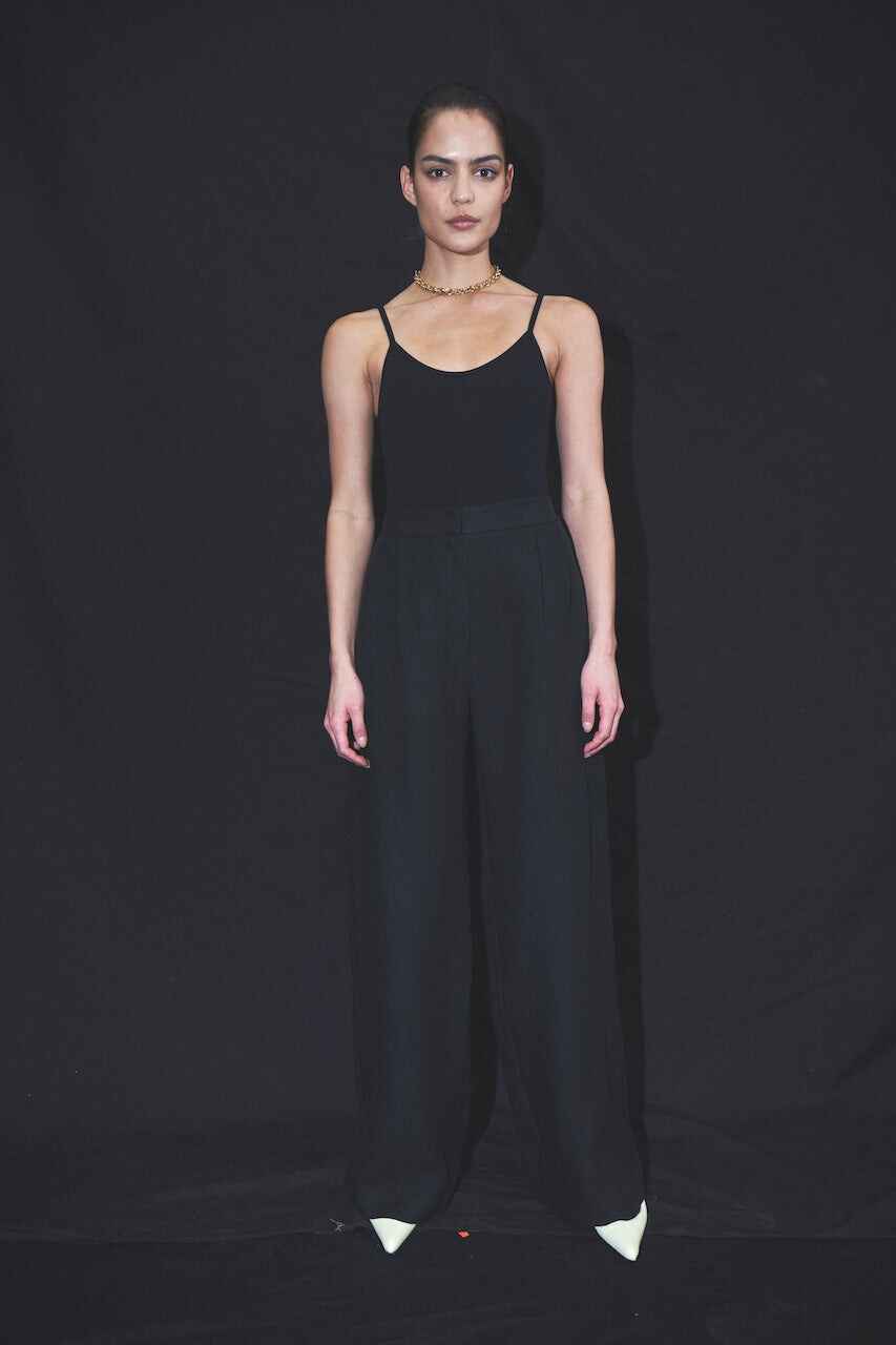 LINEN PLEAT PANT BLACK