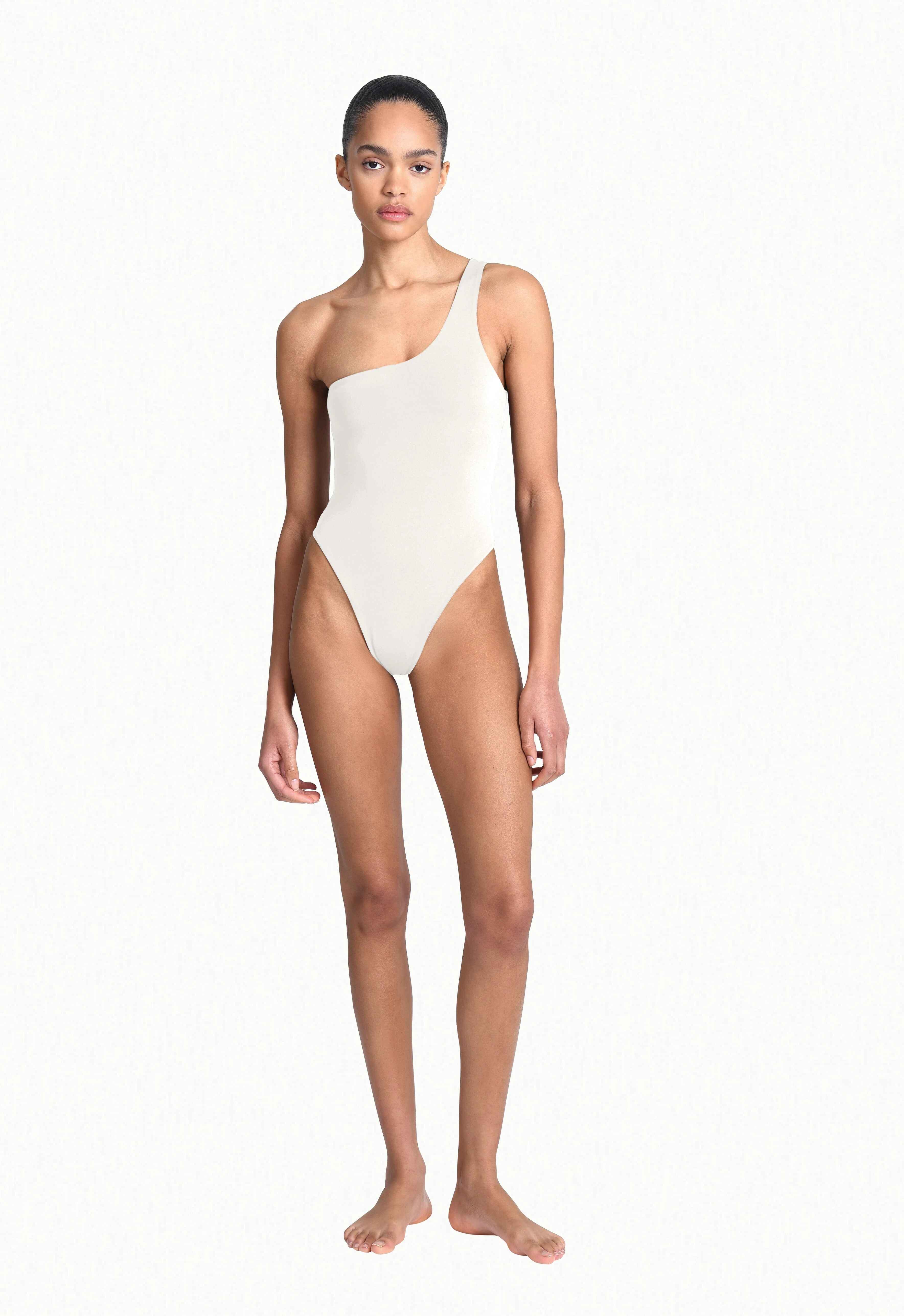 ONE SHOULDER ONE PIECE CHALK