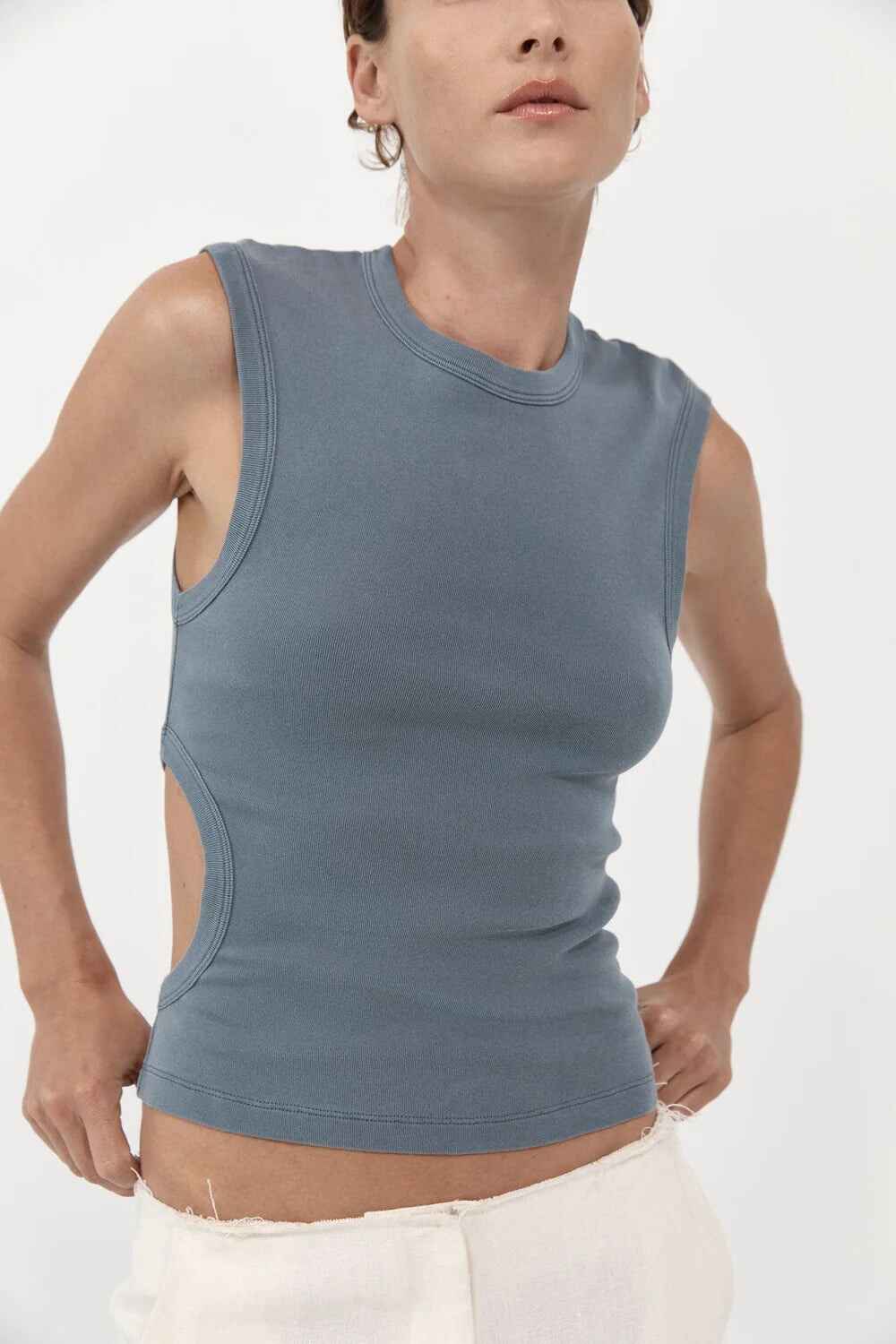 Organic Cotton Cut Out Tank - Diesel Grey