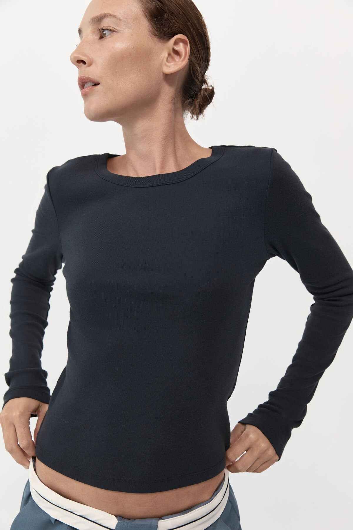 Organic Cotton Long Sleeve Top - Black