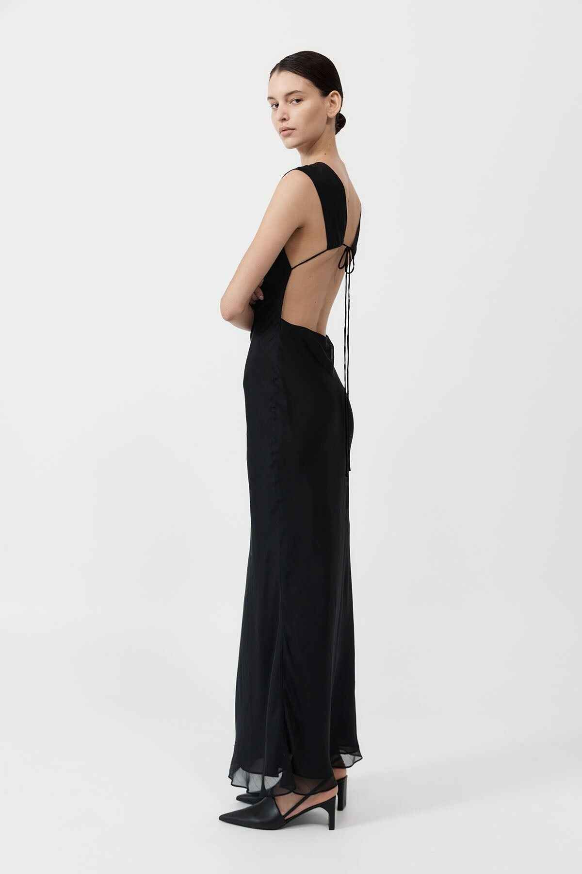 Pinstripe Silk Maxi Dress