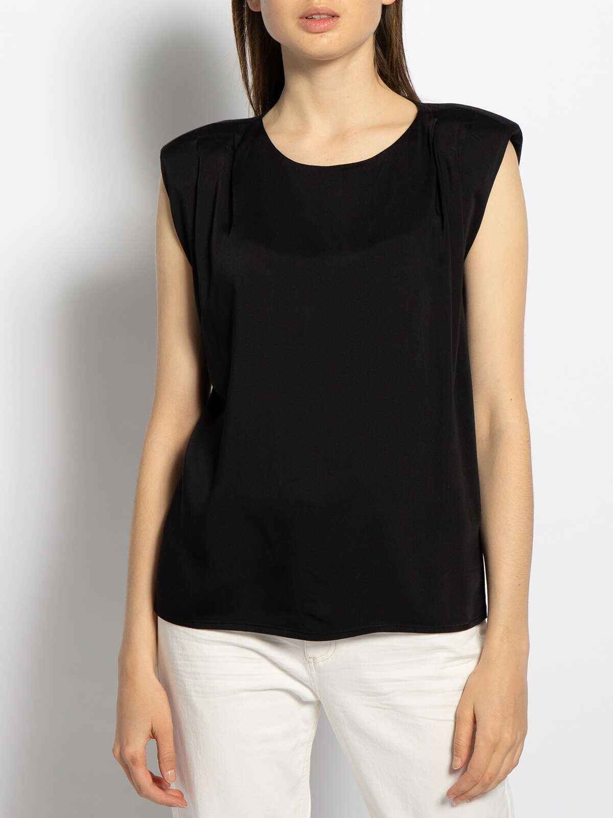 Pleat Shoulder Detail Tank Black