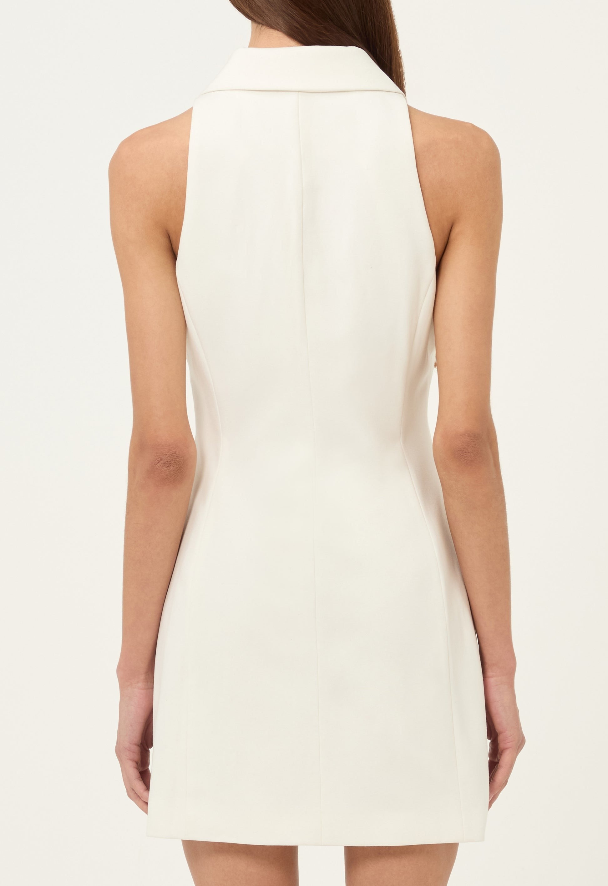 Twill Vest Mini Button Dress in White