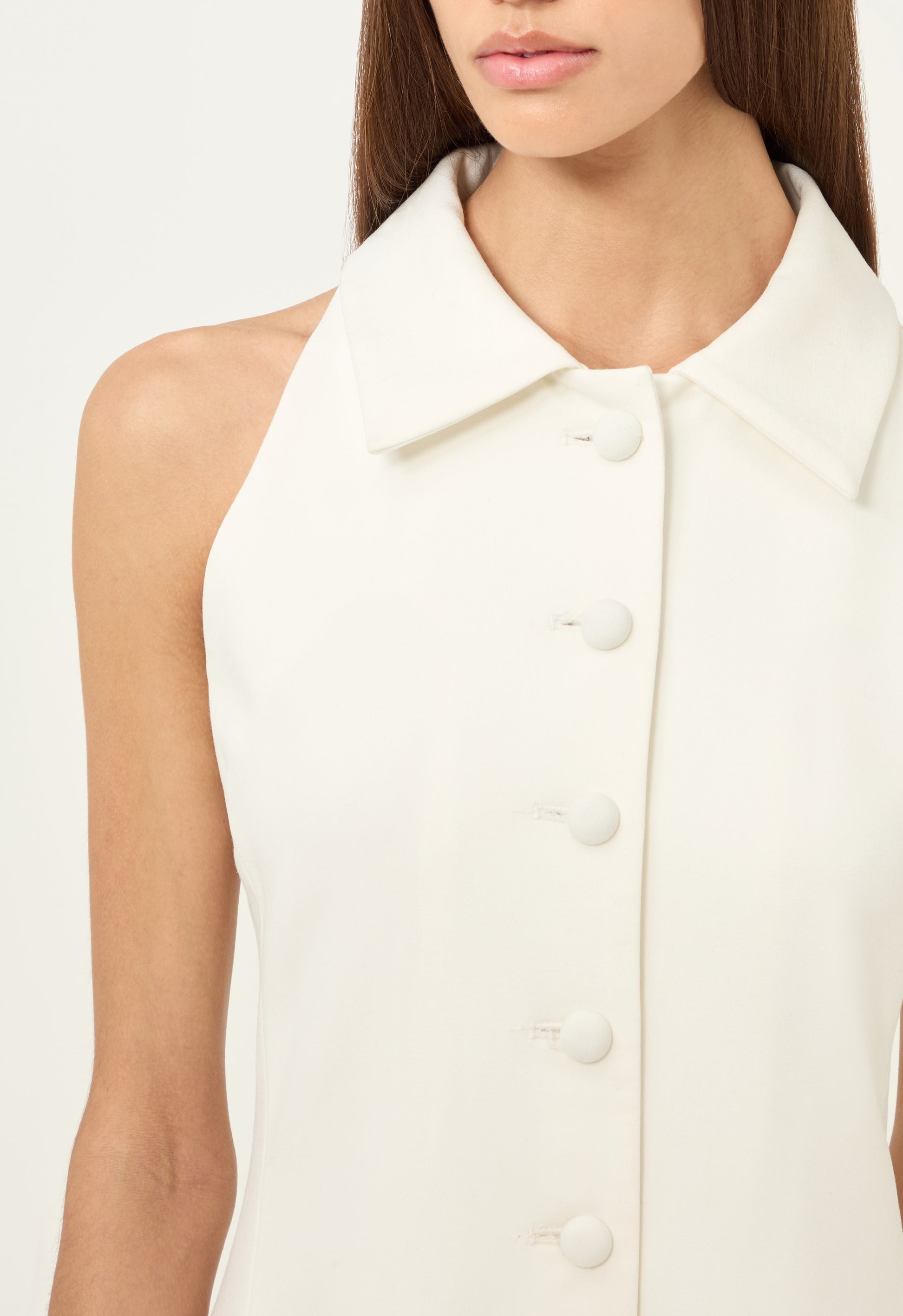 Twill Vest Mini Button Dress in White