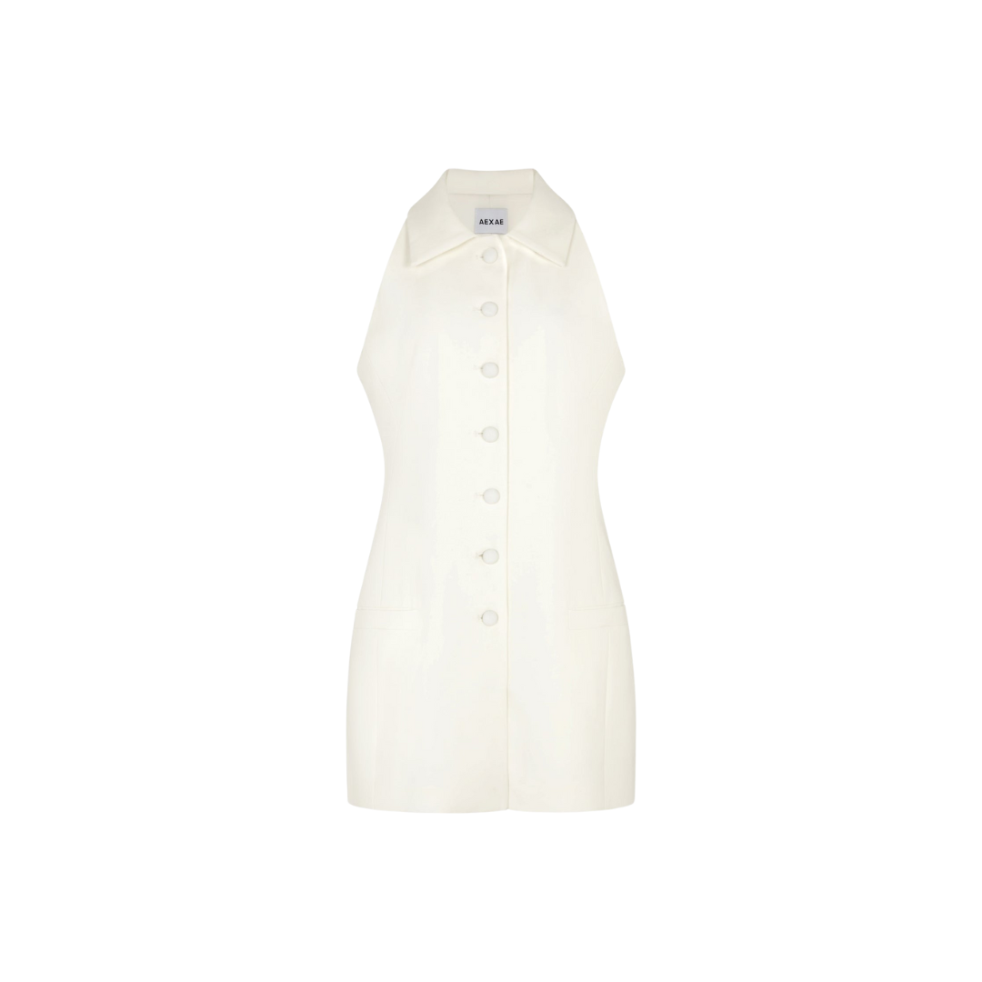 Twill Vest Mini Button Dress in White