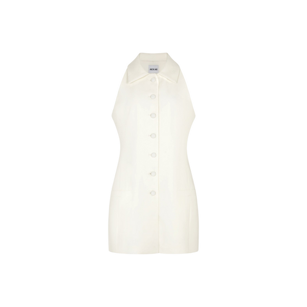 Twill Vest Mini Button Dress in White