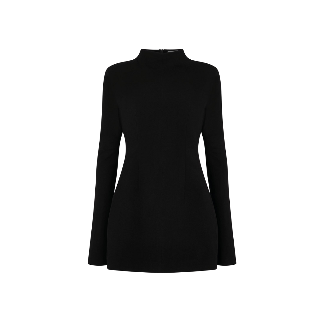 Wool Contoured Turtleneck Long Sleeve Mini Dress