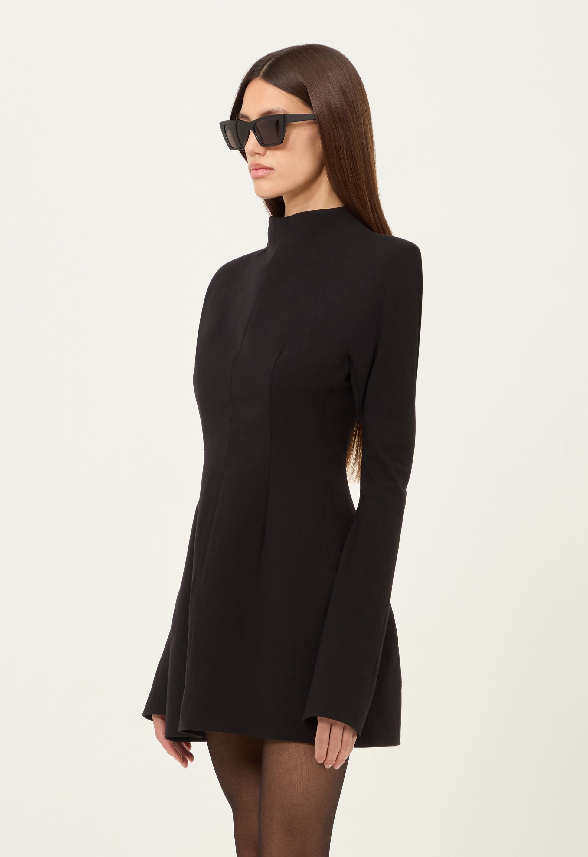 Wool Contoured Turtleneck Long Sleeve Mini Dress