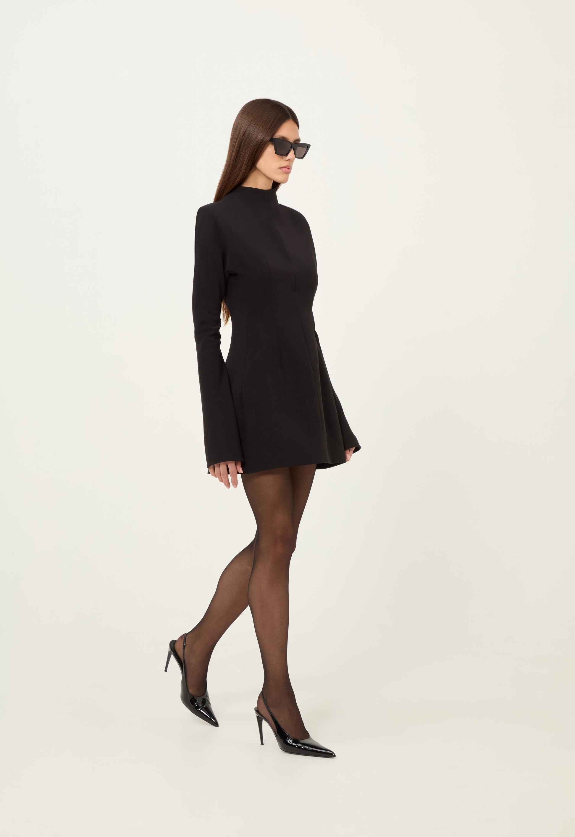 Wool Contoured Turtleneck Long Sleeve Mini Dress