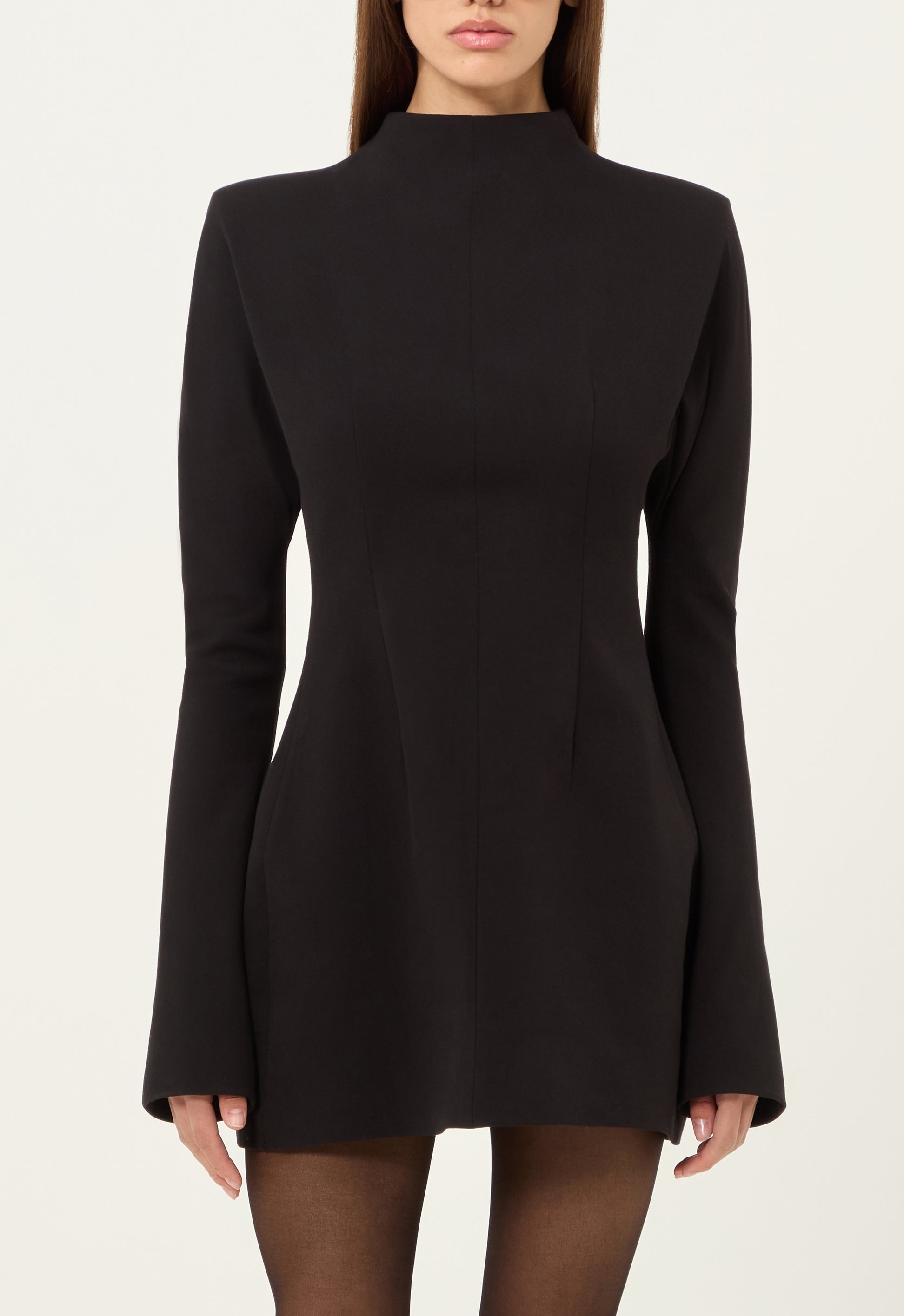 Wool Contoured Turtleneck Long Sleeve Mini Dress